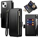for iPhone 14 Wallet Case with Card Holder,Black