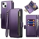 for iPhone 14 Wallet Case with Card Holder,Purple