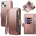 for iPhone 14 Wallet Case with Card Holder,Rose Gold