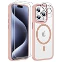 Temdan for iPhone 15 Pro Case with Screen Protector Clear Pink