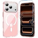 Temdan for iPhone 17 Pro Case Clear with Screen Protector, Compatible with Magsafe, Anti-Yellowing, Military-Grade Protection, Shockproof Slim Magnetic Phone Case Cover, Pink