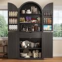iPormis 71" Tall Arched Cabinet with Doors, Farmhouse Kitchen Pantry with 6-Tier Door Shelves & Drawer & Adjustable Shelves, Modern Wood Storage Cabinet for Dining, Living Room, Bathroom, Oak Grey
