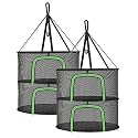 iPower 2-Layer 2ft Herb Drying Rack Hanging Mesh Net Dryer Collapsible with U-Shape Zippers, Pothook, Carabiner and Storage Bag, for Hydroponics Plants, Fruits, Seafoods, Clothes, 2 Packs