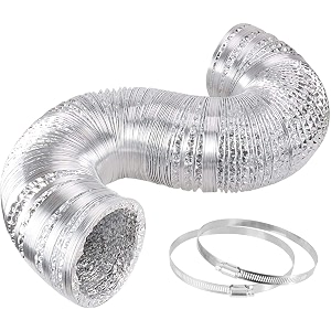 ipower flexible 4 inch non-insulated flex air aluminum foil ducting dryer vent hose 25 feet long for hvac heating cooling ventilation and exhaust 2 stainless steel clamps included