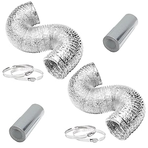 ipower glduct4x8cx2v1 2-pack 4 inch 8 feet non-insulated flex air ducting aluminum dryer vent hose for hvac ventilation 4 stainless steel clamps included