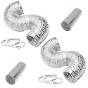 iPower GLDUCT4X8CX2V1 2-Pack 4 Inch 8 Feet Non-Insulated Flex Air Ducting Aluminum Dryer Vent Hose for HVAC Ventilation, 4 Stainless Steel Clamps Included