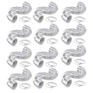 ipower glduct8x25cx12 8 inch 25 feet non-insulated flex air aluminum foil ducting dryer vent hose for hvac ventilation 2 clamps 12-pack silver