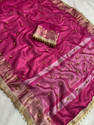IPTEXTILES Woven Banarasi Tissue Saree Pink