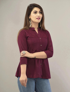 IQRAAR Women Self Design Casual Purple Shirt