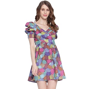 IQRAAR Womens Rayon Printed Fit Flared