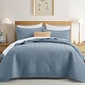 IR Imperial Rooms King Quilt Bedding Set Washed Blue Bedspread Wave