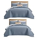 IR Imperial Rooms King Quilt Set Washed Blue Bedspread Wave 2 Pack