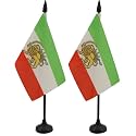 Iran Old Table Flag 4'' x 6'' - Former Iranian Desk Flag 15 x 10 cm - Black plastic stick and base - AZ FLAG (Pack of 2)