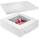 Ireer 10 Pcs 16 x 16 x 5 Inch Cake Boxes with Window White Cardboard