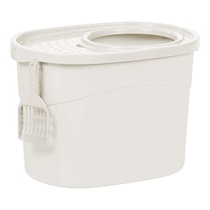 iris top entry cat litter box with scoop white