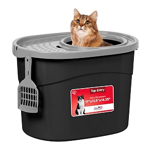 iris top entry cat litter box with scoop blackgray