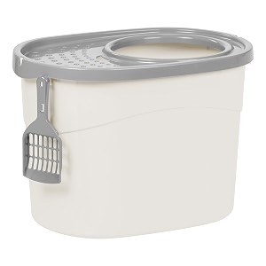 iris top entry cat litter box with scoop whitegray