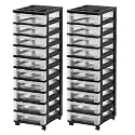 IRIS USA 2 Pack 10-Drawer Plastic Storage Rolling Organizer Cart with Caster Wheels for Laundry Room, Bathroom, or Closet Dresser Storage, Black/Clear