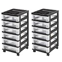 IRIS USA 2 Pack 6-Drawer Plastic Storage Rolling Organizer Cart with Caster Wheels for Laundry Room, Bathroom, or Closet Dresser Storage, Black/Clear