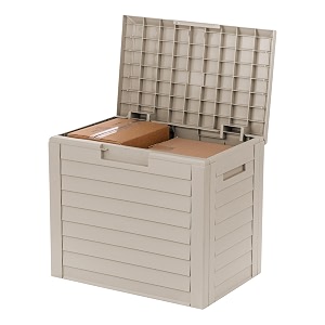 iris usa 35-gallon outdoor deck storage box lockable amp uv-protected weather-resistant patio storage for cushions garden tools amp packages waterproof resin durable amp stylish design - beige