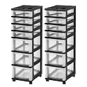 IRIS USA 7-Drawer Rolling Storage Cart with Wheels, 2-Pack, Black/Clear