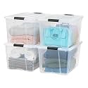 IRIS USA 72 Qt. Plastic Storage Container Bin with Secure Lid and Latching Buckles, 4 pack - Clear, Durable Stackable Nestable Organizing Tote Tub Box Sports General Organization Garage Large