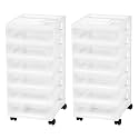 IRIS USA Plastic Drawer Storage Organizer Rolling Cart, 2-Pack, with Wheels Casters, 6-Drawers, for Classroom Art Craft Supplies Dresser Closet Bathroom Laundry Room, White/Clear
