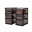 IRIS USA Plastic Drawer Storage Organizer, 3-Drawers, 2-Pack, for Classroom Art Craft Supplies, Bathroom Bedroom, Laundry Room, Black/Gray