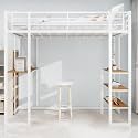 Iron Frame Bed with Bed and Table, Children's and Youth Home Bed with L-Shaped Desk, Iron Frame Bed with Railing and Stairs, with Stairs on Both Sides can be Placed Anywhere