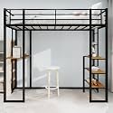 Iron Frame Bed with Bed and Table, Children's and Youth Home Bed with L-Shaped Desk, Iron Frame Bed with Railing and Stairs, with Stairs on Both Sides can be Placed Anywhere