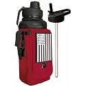 Iron Infidel Battle Bottle - 32 Oz Insulated Water Bottle with Straw Lid &amp; Chug Cap, Stainless Steel Metal Flask Includes Rugged, Removable Sleeve for Keys, Wallet, &amp; Phone (Thin Red Line 1 Liter)