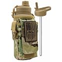 Iron Infidel Battle Bottle - 32 Oz Insulated Water Bottle with Straw Lid &amp; Chug Cap, Stainless Steel Metal Tactical Flask With Rugged, Removable Sleeve for Keys &amp; Phone or Wallet (OCP Camo 1 Liter)