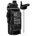 Iron Infidel Battle Bottle - 32 Oz Insulated Water Bottle with Straw Lid &amp; Chug Cap, Stainless Steel Metal Tactical Flask With Rugged, Removable Sleeve for Keys &amp; Phone or Wallet (Black Camo 1 Liter)