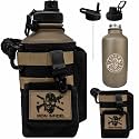 Iron Infidel Battle Bottle - Half Gallon Insulated Water Bottle with Paracord Handle, Large 64 oz Stainless Steel Water Jug with Rugged, Removable Sleeve for Keys, Wallet &amp; Phone (Brown Recluse 2L)