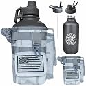 Iron Infidel Battle Bottle - Half Gallon Insulated Water Bottle with Paracord Handle, 64 oz Stainless Steel 2L Water Jug with Rugged, Removable Sleeve for Keys, Wallet, &amp; Phone (Arctic Camo 2 Liter)