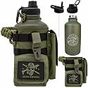 Iron Infidel Battle Bottle - Half Gallon Insulated Water Bottle with Paracord Handle, Large 64 oz Stainless Steel Water Jug with Rugged, Removable Sleeve for Keys, Wallet &amp; Phone (Gangrene 2L)