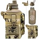 Iron Infidel Battle Bottle - Half Gallon Insulated Water Bottle with Paracord Handle - Large 64 oz Stainless Steel Water Jug &amp; Rugged, Removable Sleeve For Keys, Wallet, Phone (OCP Camo 2 Liter)