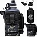 Iron Infidel Battle Bottle - Half Gallon Insulated Water Bottle with Paracord Handle - Large 64 oz Stainless Steel Water Jug &amp; Rugged, Removable Sleeve For Keys, Wallet, Phone (Black Camo 2 Liter)