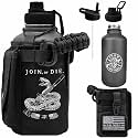 Iron Infidel Battle Bottle - Half Gallon Insulated Water Bottle with Paracord Handle, Large 64 oz Stainless Steel Water Jug with Rugged, Removable Sleeve for Keys, Wallet & Phone (Join or Die 2 Liter)