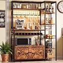 IRONCK Bakers Rack with Cabinet and LED Light, Coffee Bar Cabinet, Brown