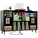 IRONCK Record Player Stand with Charging Station, 55" Holds 450+ Albums