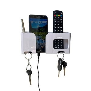 ironfix 3in1 self adhesive multipurpose mobile holder for home wall charging wall mount phone holder wall mobile phone charging stand for mobile remotestationarypen storage box white