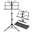 IRONTREE Sheet Music Stand with Clamp and Carrying Bag - 2 in 1 Dual-Use Desktop Book Stand, Portable and Lightweight, Designed for Kids to Carry Around (Black)