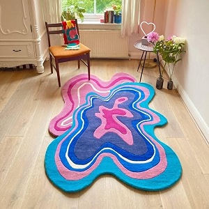 Irregular Shape Handmade Woolen Carpet Pink Colour