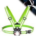 ISEYOU Running Lights for Runners, 500 Lumens Running Light with 45° Adjustable Tilt, 360° Reflective Vest &amp; IPX4 Waterproof Rechargeable Light Up Gear for Night Walking/Cycling/Jogging/Hiking