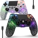 Controller for PS4, Wireless Controller 2 Pack for Sony PlayStation 4/Pro/Slim, Remote Control with Adjustable RGB Light/1000mAh Battery/6-Axis Motion Sensor/Double Vibration/Speaker/3.5mm Audio Jack