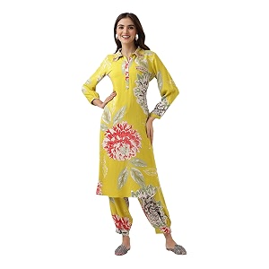 ishin Floral printed embellished kurta with afghani