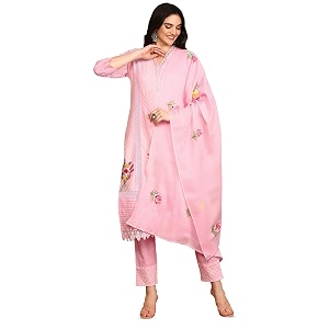 ishin Pink Floral thread work V-Neck Pure