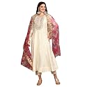 ishin White Floral Embroidered Thread Work Straight