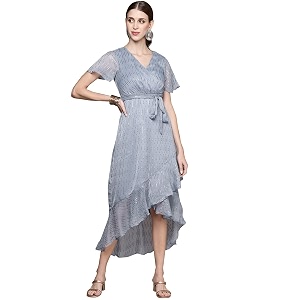 ishin Womens Blue Chiffon Midi Dress